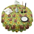 thumbnail image 1 of Highland Cow Sunflower Field Pattern Round Tablecloth 60"x60",Wrinkle Wipeable Table Cloth for Kitchen Dining Room Picnic Patio Party, 1 of 6