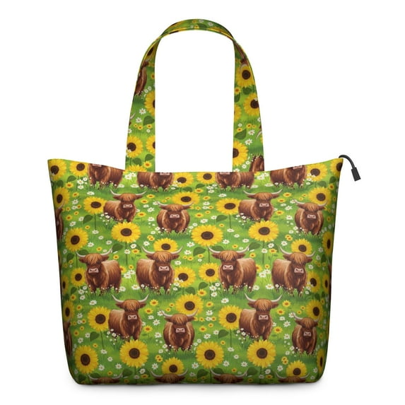 Highland Cow Sunflower Field Pattern Travel Tote Bags for Women Carry On,Large Weekender Bags for Women Travel,Multi Functional Duffle Bag for Work,Shopping,Sports