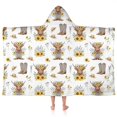thumbnail image 1 of Highland Cow Sunflower Hat Boot Pattern Hooded Bath Towel，50"x30" for Ages 3 To 12 Kids, Quick Dry Lightweight Soft Microfiber Hood Beach Towel Cover Up for Kids, 1 of 7