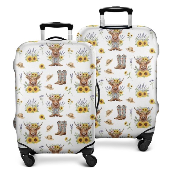 Highland Cow Sunflower Hat Boot Pattern Luggage Cover Fashion Suitcase Cover Baggage Covers Fit 25-28 Inch Luggage (Go Travel)