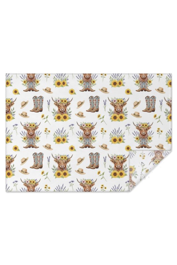 Highland Cow Sunflower Hat Boot Pattern Rectangle Tablecloth 60"x84",Waterproof Polyester Rectangle Table Cloth, Wipeable Spillproof Polyester Tablecloth for Dining, Camping, Indoor and Outdoor