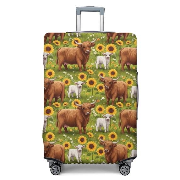 Highland Cow and Sunflower Print Luggage Cover,Stretch Suitcase Dust ...