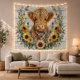 thumbnail image 1 of Highland Cow with Sunflowers on Rustic Wooden Planks, Nostalgic Farmhouse for Animal Lovers, Botanical Wall Decor, Housewarming Gift, Tapestry Wall Hanging for Bedroom and Living Room, 1 of 7