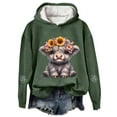 thumbnail image 1 of Highland Cow Sweatshirts for Women Cute Loose Hoodies Highland Cow Print Sweatshirt Color: Green Size: XL, 1 of 3