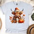 thumbnail image 1 of Highland Cow Tee | Pumpkin Coffee Autumn Shirt | Unisex Casual T-Shirt, Ash, Size M, 1 of 6