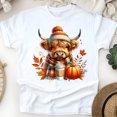thumbnail image 1 of Highland Cow Tee | Pumpkin Coffee Autumn Shirt | Unisex Casual T-Shirt, White, Size S, 1 of 6