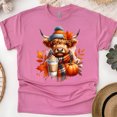 thumbnail image 1 of Highland Cow Tee | Pumpkin Coffee Fall Shirt | Unisex Casual T-Shirt, Heliconia, Size 3XL, 1 of 6