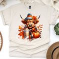 thumbnail image 1 of Highland Cow Tee | Pumpkin Coffee Fall Shirt | Unisex Casual T-Shirt, Natural, Size L, 1 of 6