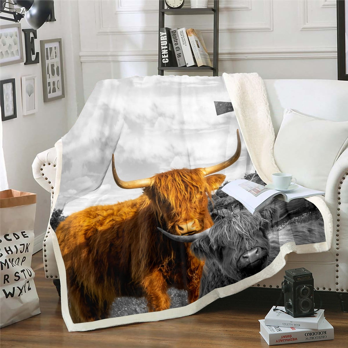 Highland Cow Throw Blanket 30"x40",Garden Windmill Decor Farmhouse