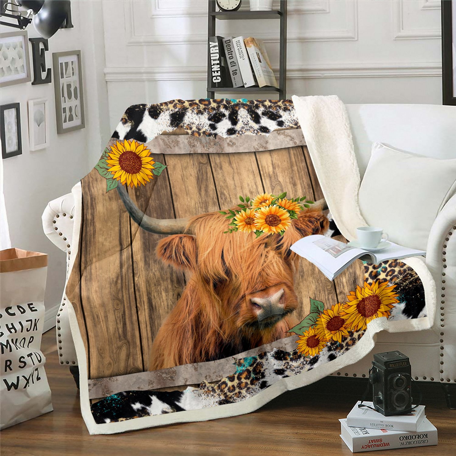 Highland Cow Throw Blanket 50"x60" Cowboys Gifts for Men,Sunflower