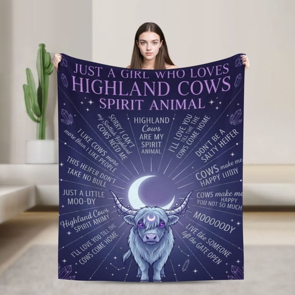 Highland Cow Throw Blanket, Cow Print Blanket, Unique Highland Cow Gifts for Women Lovers 50x40