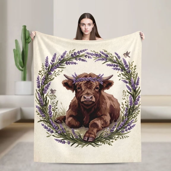 Highland Cow Throw Blanket, Decorative Farmhouse Cow Print Blanket for Living Room Sofa 50x40