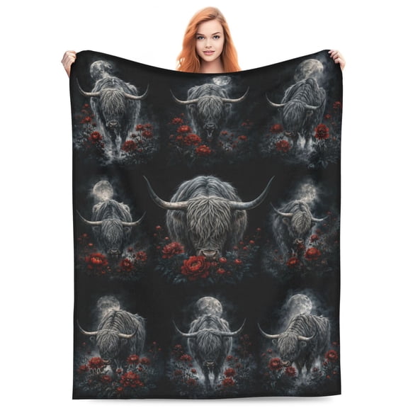 Highland Cow Throw Blanket, Rustic Farmhouse Soft Cozy Flannel Throw, Warm Blanket for Bed Sofa Home Decor 50x40