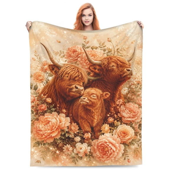 Highland Cow Throw Blanket, Rustic Farmhouse Soft Cozy Flannel Throw, Warm Blanket for Bed Sofa Home Decor 50x40