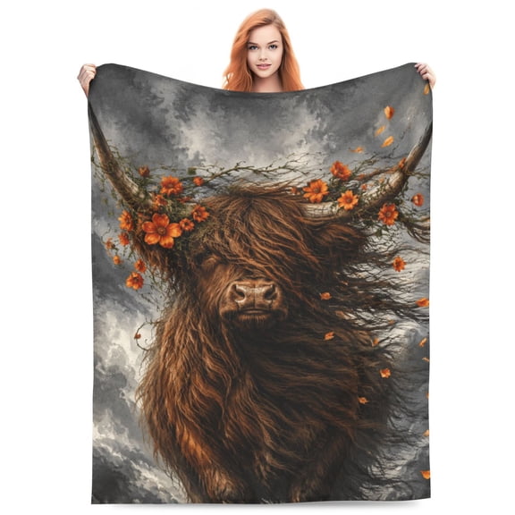 Highland Cow Throw Blanket, Rustic Farmhouse Soft Cozy Flannel Throw, Warm Blanket for Bed Sofa Home Decor 50x40
