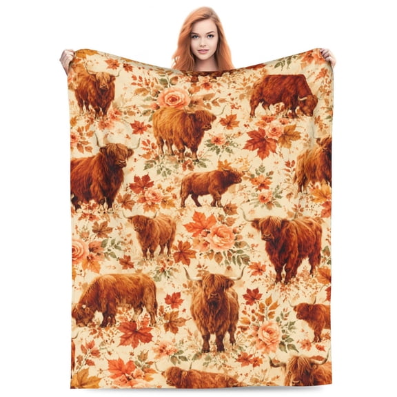 Highland Cow Throw Blanket, Rustic Farmhouse Soft Cozy Flannel Throw, Warm Blanket for Bed Sofa Home Decor 50x40