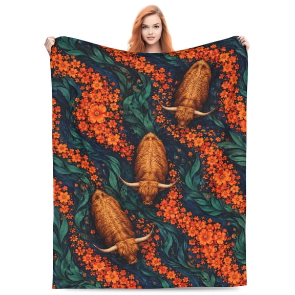 Highland Cow Throw Blanket, Rustic Farmhouse Soft Cozy Flannel Throw, Warm Blanket for Bed Sofa Home Decor 50x40