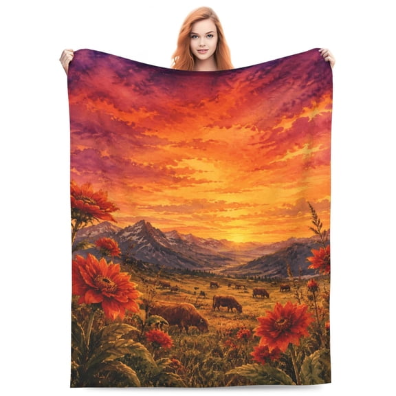 Highland Cow Throw Blanket, Rustic Farmhouse Soft Cozy Flannel Throw, Warm Blanket for Bed Sofa Home Decor 50x40