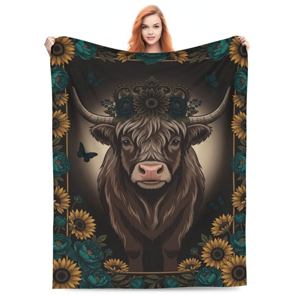 Highland Cow Throw Blanket - Soft Flannel Fuzzy Cozy Butterfly Throw Blanket Home Room Decor Birthday Highland Cow Gifts for Aldult 50x40