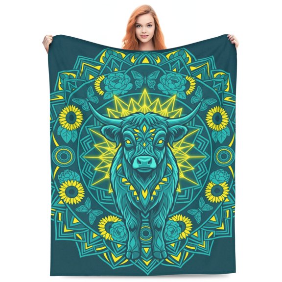 Highland Cow Throw Blanket - Soft Flannel Fuzzy Cozy Butterfly Throw Blanket Home Room Decor Birthday Highland Cow Gifts for Aldult 50x40