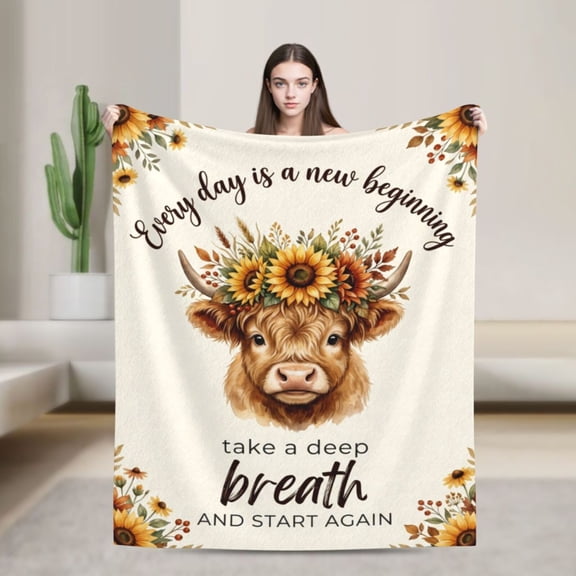 Highland Cow Throw Blanket, Sunflower Accent Highland Cow Decor Birthday Gifts for Women 50x40