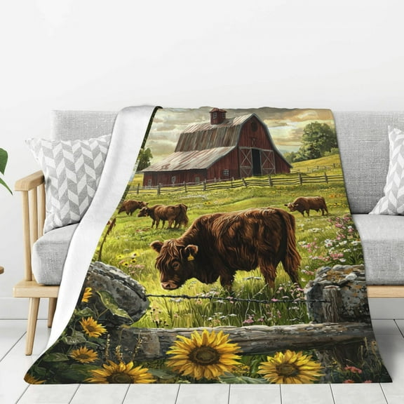 Highland Cow Throw Blanket Ultra Soft Cozy Decorative Flannel Blankets for Home Bed Couch Chair Travel 50x40