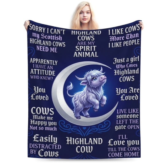 Highland Cow Throw Blanket, Unique Cow Gifts for Women Lovers, Bed Bedroom Decor Throw 50x40