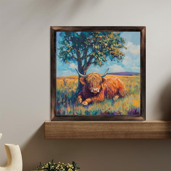 Highland Cow Under Tree Field Wooden Sign Wall Plaque - Vintage Art Decoration, Wall Decoration - Ideal Gift For Home Decoration, Living Room, Bathroom, Bedroom, Garden, Dining, Bar, Cafe, Festival
