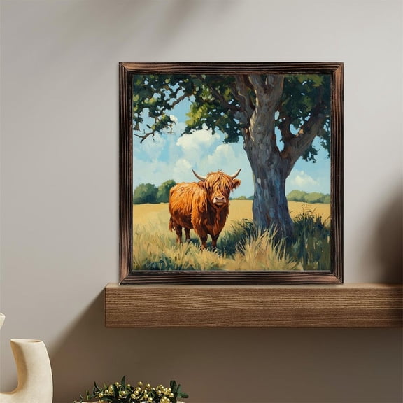 Highland Cow Tree Pasture Wooden Sign Wall Plaque - Vintage Art Decoration, Wall Decoration - Ideal Gift For Home Decoration, Living Room, Bathroom, Bedroom, Garden, Dining, Bar, Cafe, Festival Par