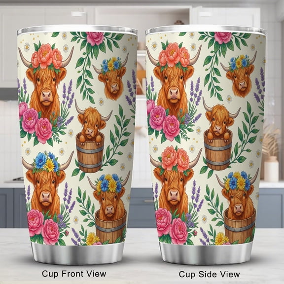 Highland Cow Tumbler 20oz with Lid for Western Farm Lovers Travel Coffee Mug