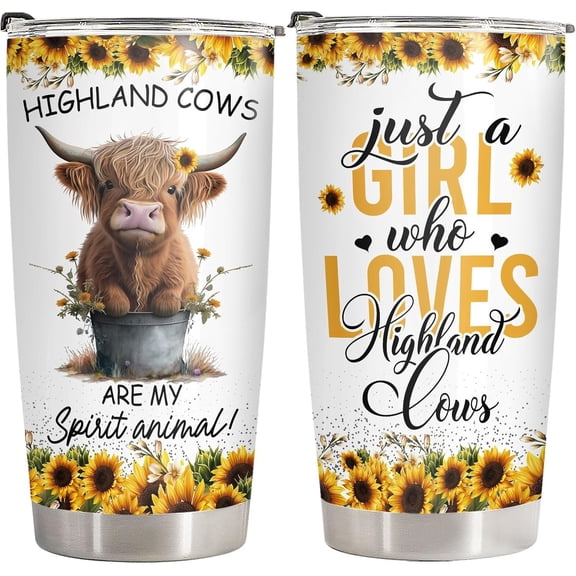 Highland Cow Tumbler with Lid, 20oz Vacuum Insulated Heifer Coffee Mug, Highland Cow Gifts for Girls, Women  Birhday, Mother's Day, Christmas, Graduation