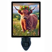Highland Cow Vert Night Light   Rustic Farmhouse D cor with Floral Crown, Scottish Highland Cattle, Free Switchable Insert