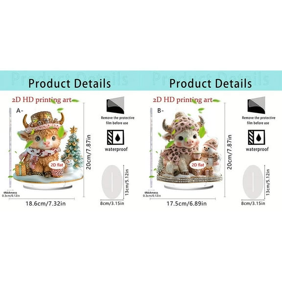 Highland Cow Wall Art 2D Acrylic Ornament for Living Room Study Desk Festival Decor Pink Cow Figurine Cute Home Decorations