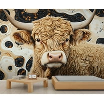 Highland Cow Wall Mural - Funny Animal Wall Murals, Western Hd Photo For Living Room Bedroom, Highland Cow Mural 55"W x 28"H (Not Peel and Stick)