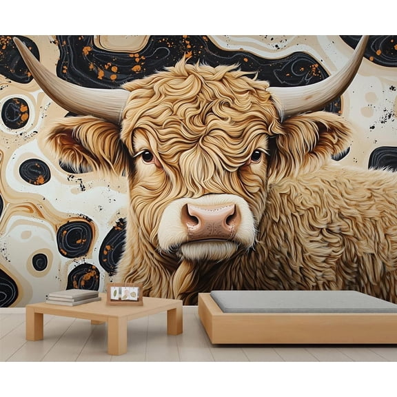 Highland Cow Wall Mural - Funny Animal Wall Murals, Western Hd Photo For Living Room Bedroom, Highland Cow Mural 98.4"W x 68.9"H (Not Peel and Stick)