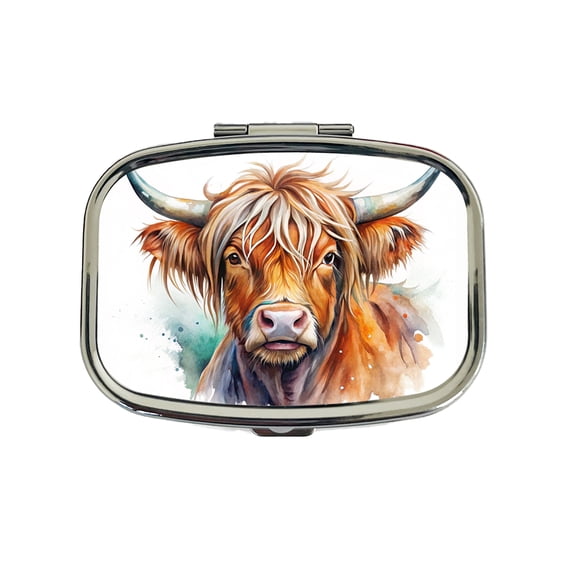 Highland Cow Watercolor Design Small Travel Handbag Pill Box Case