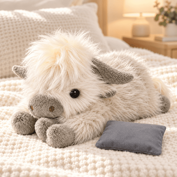 Highland Cow Weighted Stuffed Animal 22 inch 3.86 lb Soft Plush with Removable Microwavable Heating Pouch Warmable Cow Cuddle Toy for Teens Adults