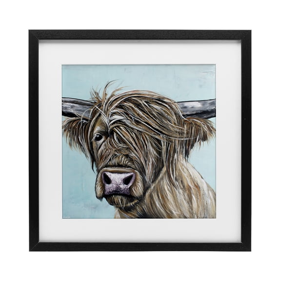 Stupell Industries Highland Cow Windblown Black Framed Print Under Glass, design by Jennifer Seeley, 13 x 13