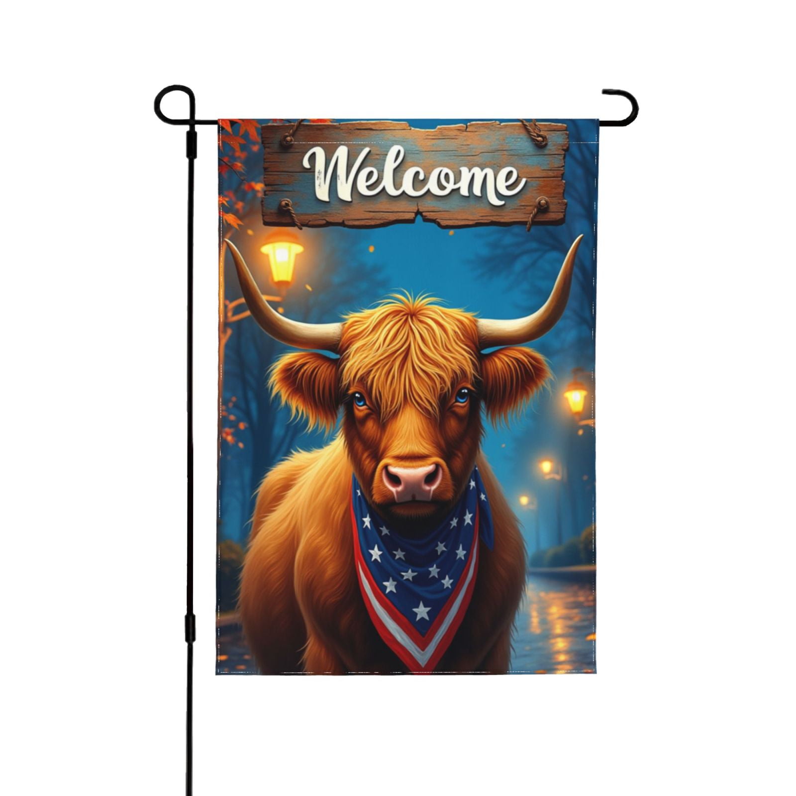 Highland Cow With American Flag Welcome Garden Flag Double Sided Yard ...