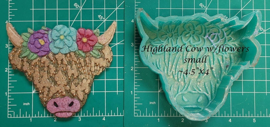 Highland Cow With Flowers Silicone Freshie Mold - small