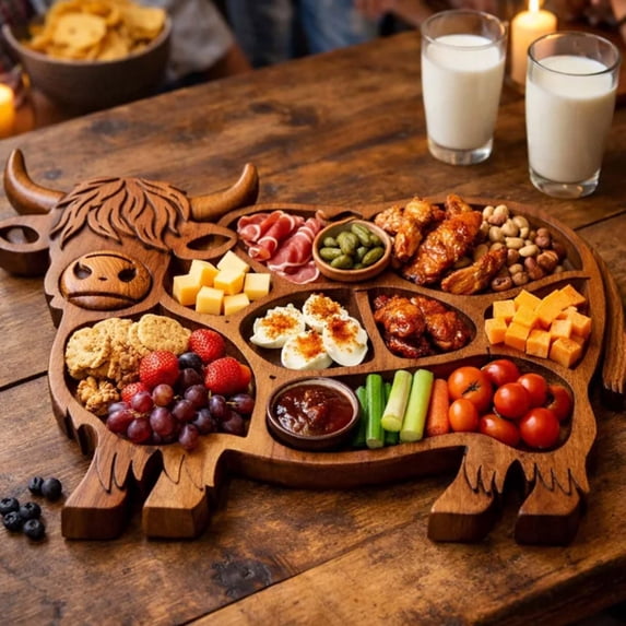 Highland Cow Wooden Charcuterie Board, Highland Cow Wooden Cutting Board, Highland Cow Gifts Charcuterie Board, Rustic Farmhouse Serving Platter For Home Party Kitchen