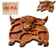 thumbnail image 1 of Highland Cow Wooden Charcuterie Board, Rustic Farmhouse Serving Board with 100 Forks, Made from Natural Solid Wood with Compartments for Cheese, Meat, Fruit & Snacks, 1 of 6