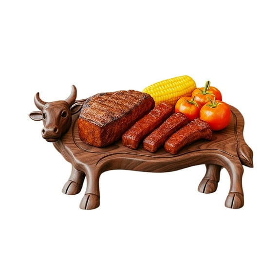 Highland Cow Wooden Charcuterie Board, Rustic Farmhouse Serving Board, Appetizer Board, for Snack Fruit Meat Cheese Home Party Banquet Family Gathering Dining Table Holiday Kitchen (D)