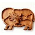 thumbnail image 1 of Highland Cow Wooden Charcuterie Board, Rustic Farmhouse Serving Board Made from Natural Solid Wood with Compartments for Cheese, Meat, Fruit & Snacks, 1 of 5