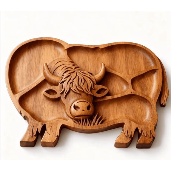 Highland Cow Wooden Charcuterie Board Shaped Serving Platter for Cheese Meats Snacks Rustic Kitchen Decor Farmhouse Style Entertaining