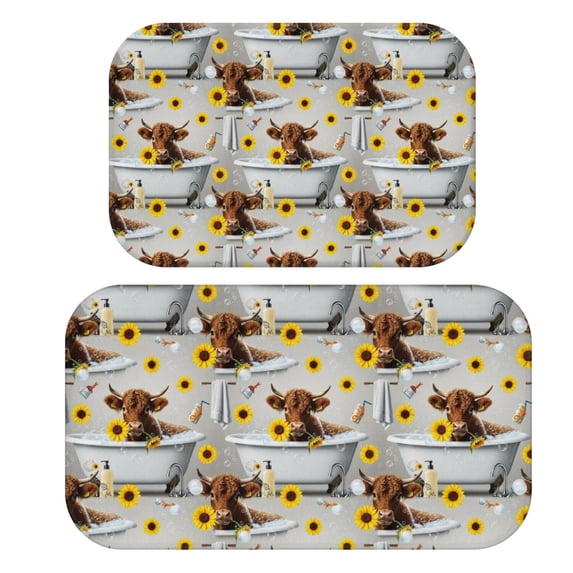 Highland Cow and Bathtub Print Bath Mat Set Of 2,Non-Slip Rug for Bathroom,Kitchen,Bedroom,Entrance, 30x17 and 23.5x15.7 Inches