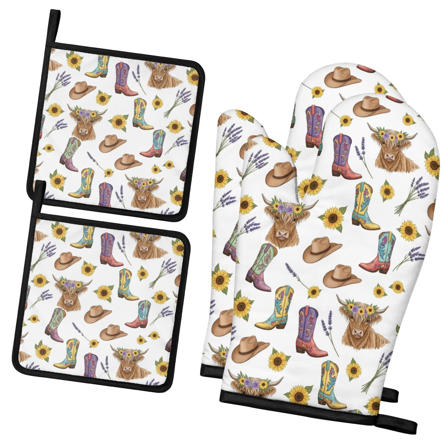 Bbq Banner Examples Highland Cow and Boot Print 2 Pack Oven Mitts Pot Holders Set, BBQ Heat ...