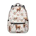 thumbnail image 1 of Highland Cow and Butterfly Print Backpack for School, Cute School Bag with Adjustable Shoulder Straps and Padded Back, 15.3"x11"x7.1", 1 of 5