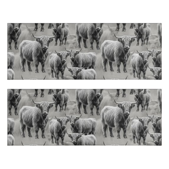 Highland Cow and Calf Print Anti Fatigue Kitchen Rugs Set Of 2, Non Slip Washable Decorative Floor Mats for Sink Laundry and Home Use, 17"x47"