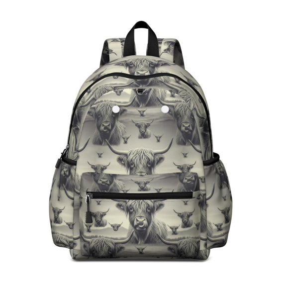 Highland Cow and Calf Print Backpack for School, Cute School Bag with Adjustable Shoulder Straps and Padded Back, 13.4"x11"x4.7"